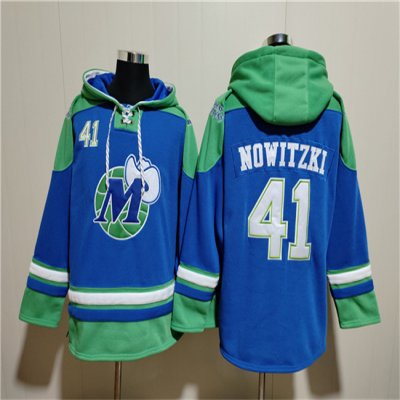 Men's Dallas Mavericks #41 Dirk Nowitzki Royal Ageless Must-Have Lace-Up Pullover Hoodie