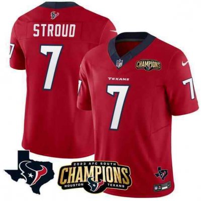 Men's Houston Texans #7 C.J. Stroud Red 2023 F.U.S.E. AFC South Champions Patch And Team Logo Patch Vapor Untouchable Limited Stitched Football Jersey