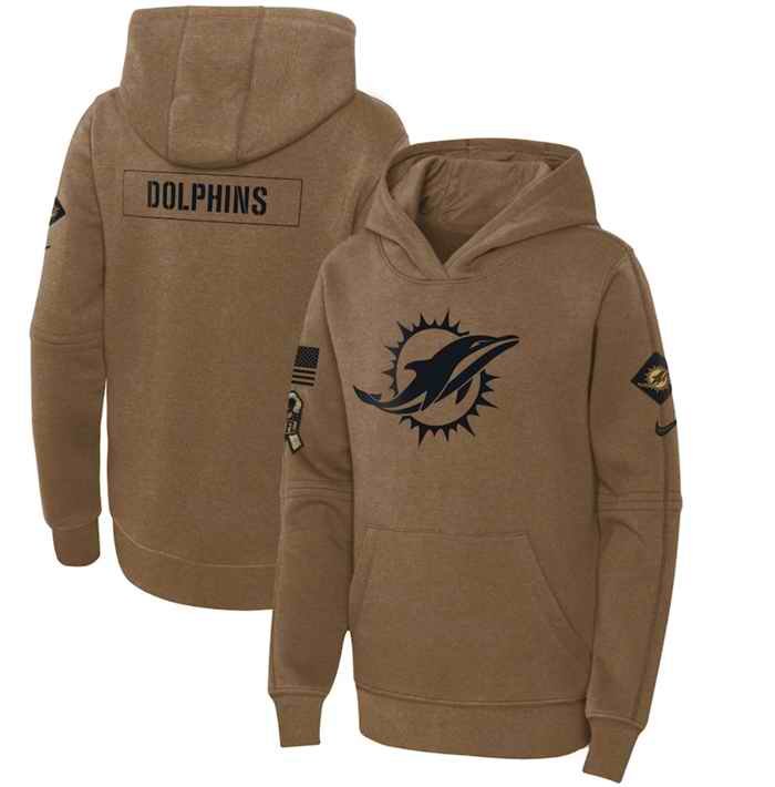 Youth Miami Dolphins 2023 Brown Salute to Service Pullover Hoodie