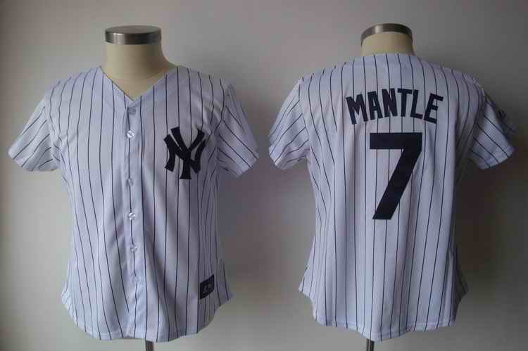 Yankees #7 Mickey Mantle White Strip Women's Fashion Stitched MLB Jersey