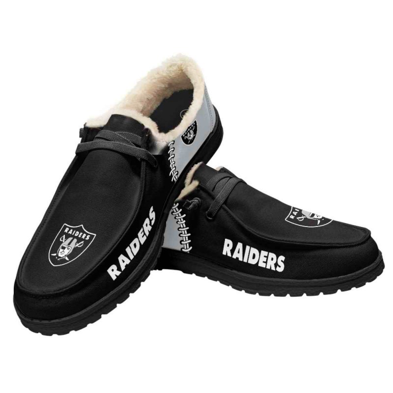 Men's Las Vegas Raiders Loafers Lace Up Fuzzy Lined Shoes 001 (Pls check description for details)