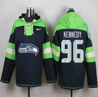 Nike Seahawks #96 Cortez Kennedy Steel Blue Player Pullover NFL Hoodie