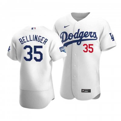 Men's Los Angeles Dodgers #35 Cody Bellinger 2020 White World Series Champions Patch Flex Base Sttiched Jersey