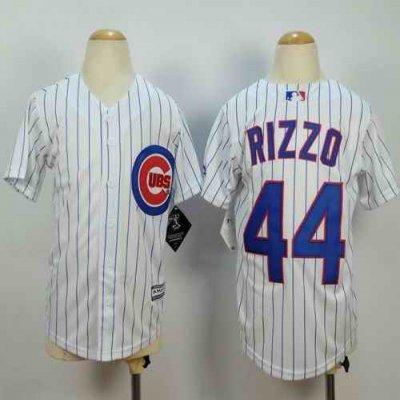 Cubs #44 Anthony Rizzo White(Blue Strip) Cool Base Stitched Youth MLB Jersey