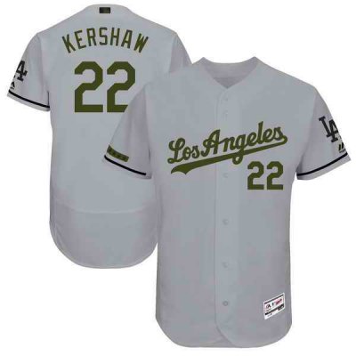 Men's Los Angeles Dodgers #22 Clayton Kershaw Majestic Gray 2017 Memorial Day Authentic Collection Flex Base Player Stitched MLB Jersey