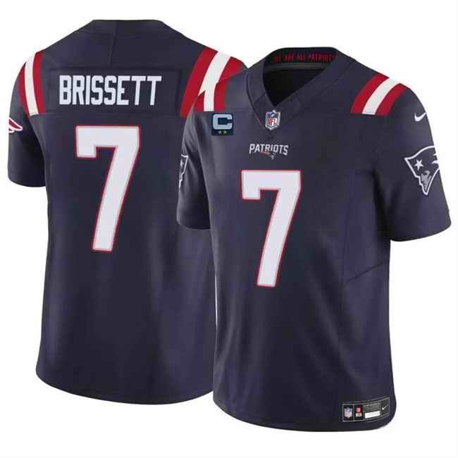 Men's New England Patriots #7 Jacoby Brissett Navy 2024 F.U.S.E. With 2-Star C Patch Vapor Limited Stitched Football Jersey