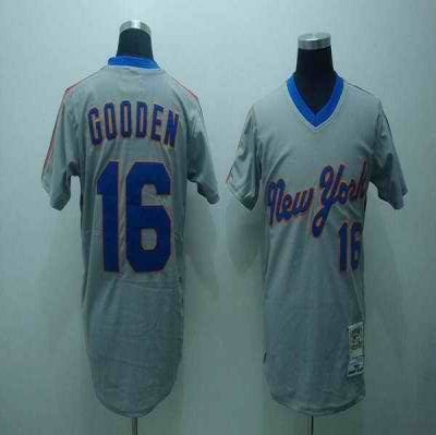 Mitchell and Ness Mets #16 Dwight Gooden Stitched Grey Throwback MLB Jersey