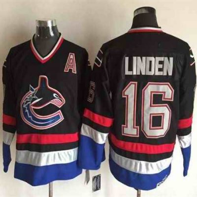 Canucks #16 Trevor Linden Black/Blue CCM Throwback Stitched NHL Jersey