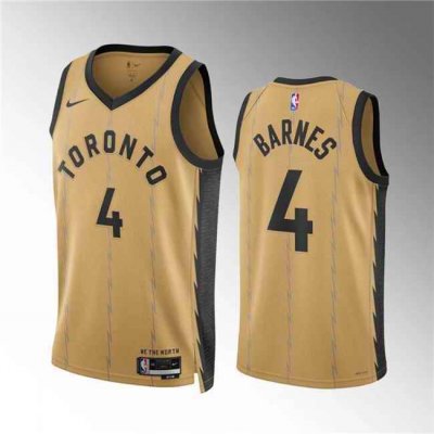 Men's Toronto Raptors #4 Scottie Barnes Gold 2023/24 City Edition Stitched Basketball Jersey