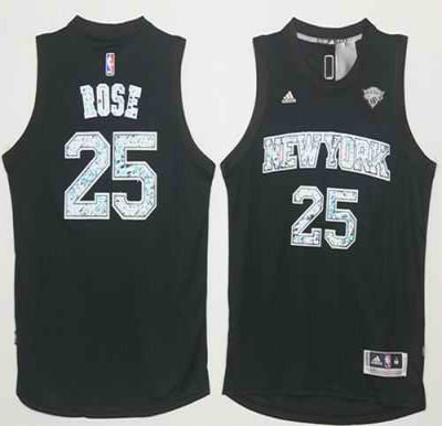 Knicks #25 Derrick Rose Black Diamond Fashion Stitched NBA Jersey