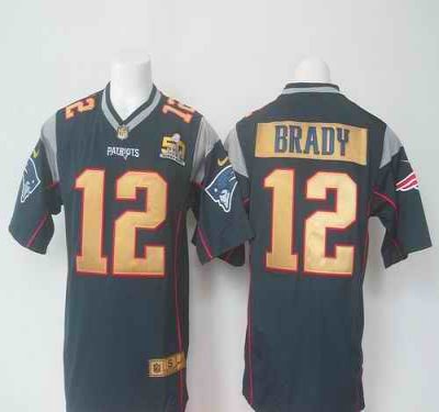 Nike Patriots #12 Tom Brady Navy Blue Team Color Super Bowl 50 Collection Men's Stitched NFL Elite Jersey