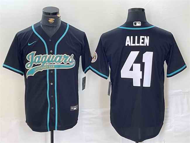 Men's Jacksonville Jaguars #41 Josh Allen Black With Patch Cool Base Stitched Baseball Jersey