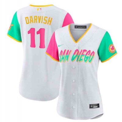 Women's San Diego Padres #11 Yu Darvish 2022 White City Connect Cool Base Stitched Baseball Jersey(Run Small)