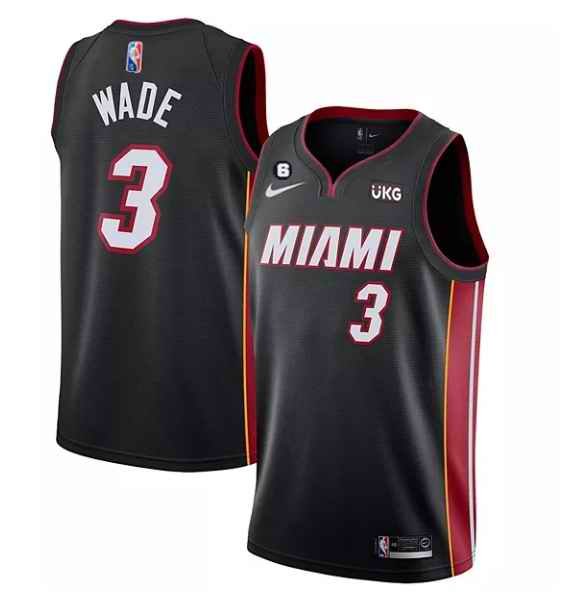 Men's Miami Heat #3 Dwyane Wade Black Icon Edition 75th Anniversary Stitched Jersey