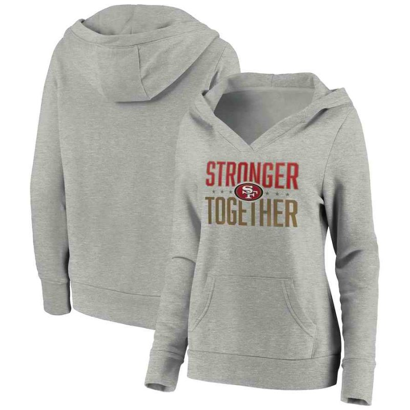 Women's San Francisco 49ers Heather Gray Stronger Together Crossover Neck Pullover Hoodie(Run Small)