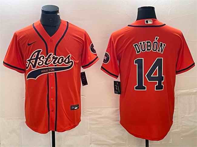 Men's Houston Astros #14 Mauricio Dub'n Orange With Patch Cool Base Stitched Baseball Jersey