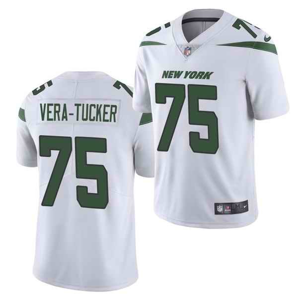 Men's New York Jets #75 Alijah Vera-Tucker 2021 NFL Draft White Vapor Untouchable Limited Stitched Jersey