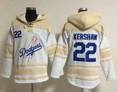 Dodgers #22 Clayton Kershaw White Sawyer Hooded Sweatshirt MLB Hoodie