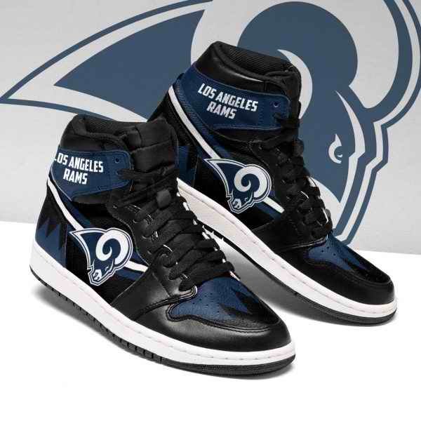 Men's Los Angeles Rams High Top Leather AJ1 Sneakers 002