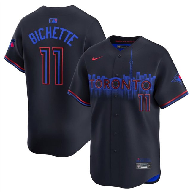 Men's Toronto Blue Jays #11 Bo Bichette Navy 2024 City Connect Limited Stitched Baseball Jersey