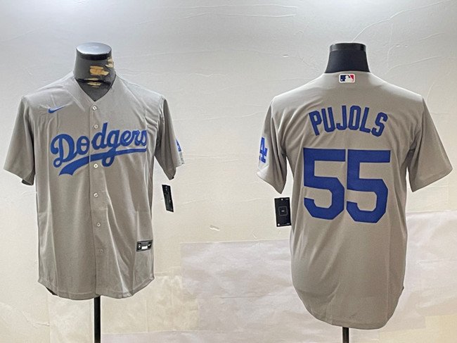 Men's Los Angeles Dodgers #55 Albert Pujols Grey Cool Base Stitched Baseball Jersey