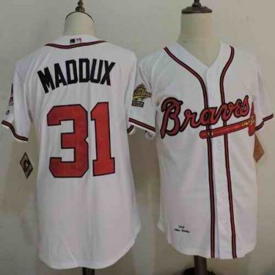 Mitchell And Ness 1995 Braves #31 Greg Maddux White Throwback Stitched MLB Jersey