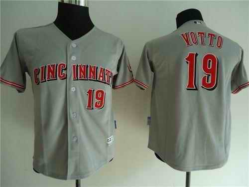 Reds #19 Joey Votto Grey Cool Base Stitched Youth MLB Jersey