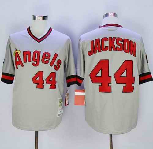 Mitchell and Ness Angels of Anaheim #44 Reggie Jackson Stitched Grey MLB Jersey