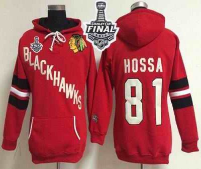 Chicago Blackhawks #81 Marian Hossa Red Women's Old Time Heidi 2015 Stanley Cup NHL Hoodie