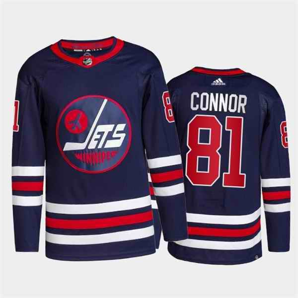 Men's Winnipeg Jets #81 Kyle Connor 2021/22 Navy Stitched Jersey