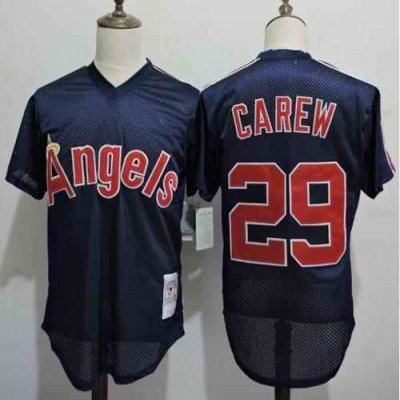 Mitchell And Ness Angels of Anaheim #29 Rod Carew Navy Blue Throwback Stitched MLB Jersey