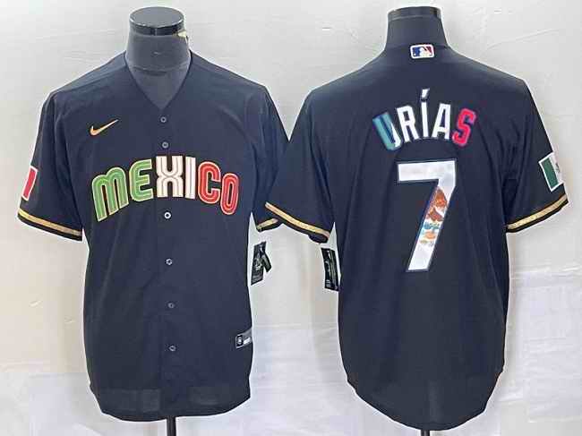 Men's Mexico Baseball #7 Julio Ur'as 2023 Black World Baseball With Patch Classic Stitched Jersey