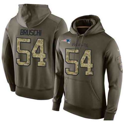 NFL Men's Nike New England Patriots #54 Tedy Bruschi Stitched Green Olive Salute To Service KO Performance Hoodie