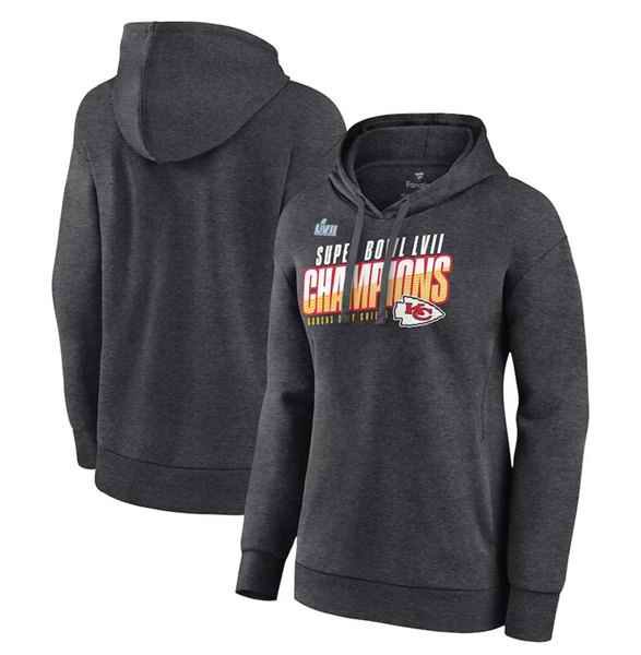 Women's Kansas City Chiefs Charcoal Super Bowl LVII Champions Victory Formation Pullover Hoodie(Run Small)