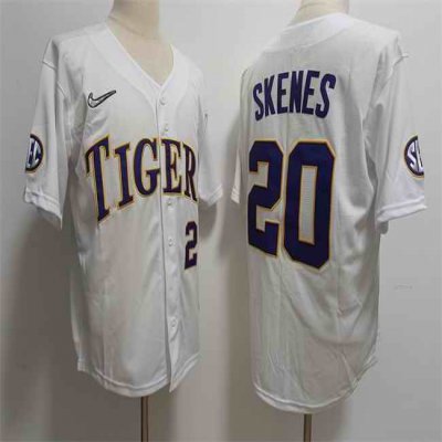 Men's LSU Tigers #20 Paul Skenes White Stitched Baseball Jersey