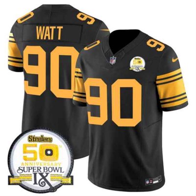 Men's Pittsburgh Steelers #90 T.J. Watt  Black 2024 F.U.S.E. 50th Anniversary Of Super Bowl IX Color Rush Limited Stitched Jersey