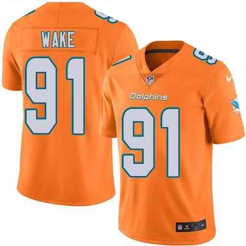 Nike Dolphins #91 Cameron Wake Orange Men's Stitched NFL Limited Rush Jersey