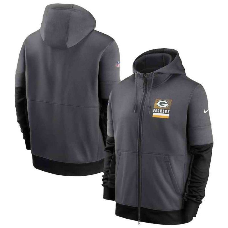 Men's Green Bay Packers Charcoal Sideline Impact Lockup Performance Full-Zip Hoodie