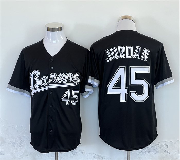 Men's Birmingham Barons #45 Michael Jordan Black Throwback Stitched Baseball Jersey