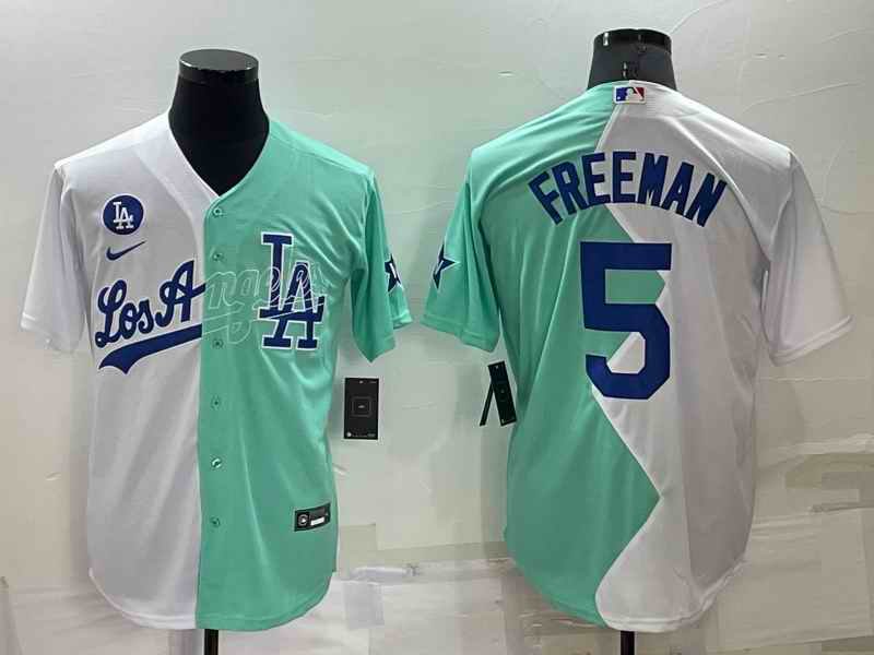 Men's Los Angeles Dodgers #5 Freddie Freeman 2022 All-Star White/Green Cool Base Stitched Baseball Jersey