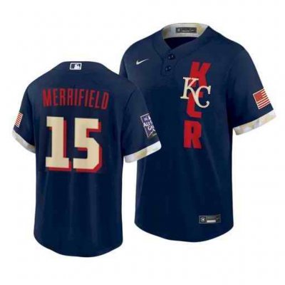 Men's Kansas City Royals #15 Whit Merrifield 2021 Navy All-Star Cool Base Stitched MLB Jersey