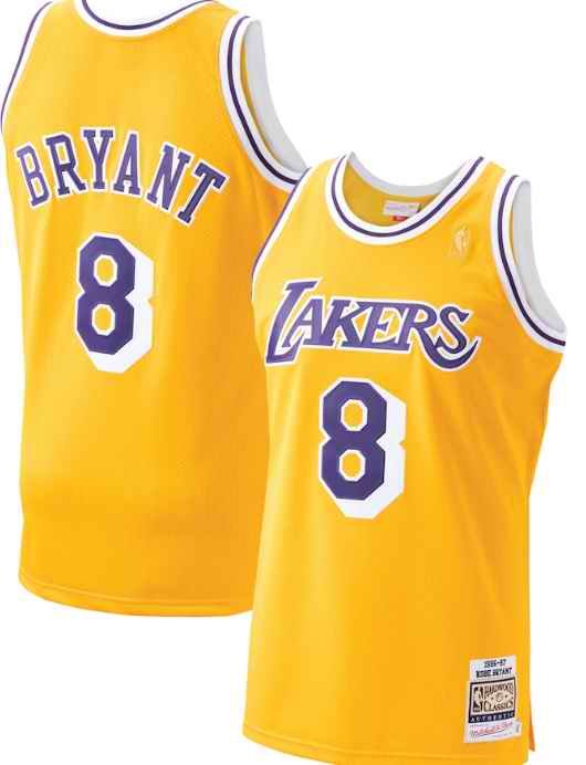 Men's Los Angeles Lakers #8 Kobe Bryant Mitchell & Ness 1996-1997 Gold Hardwood Classics Stitched Jersey