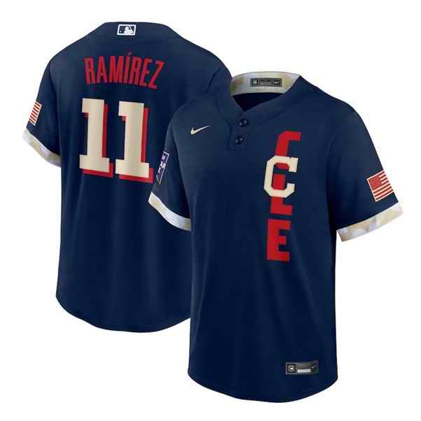 Men's Cleveland Indians #11 Jos' Ram'rez 2021 Navy All-Star Cool Base Stitched Baseball Jersey