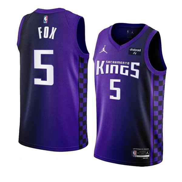 Men's Sacramento Kings #5 De'Aaron Fox Purple 2023/24 Statement Edition Swingman Stitched Basketball Jersey