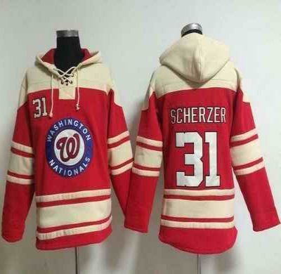 Nationals #31 Max Scherzer Red Sawyer Hooded Sweatshirt MLB Hoodie