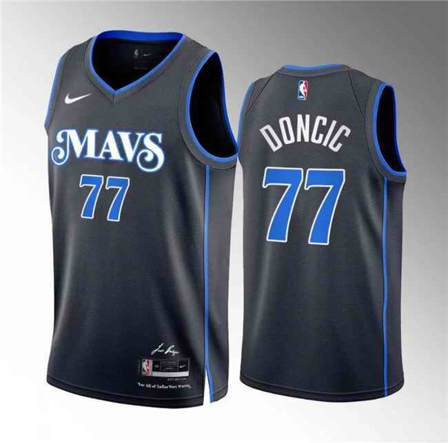 Men's Dallas Mavericks #77 Luka Doncic Black 2023/24 City Edition Stitched Basketball Jersey