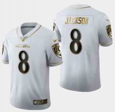 Men's Baltimore Ravens Customized White Gold 100th Season Vapor Untouchable Limited Football Jersey