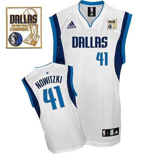 Mavericks 2011 Champion Patch #41 Dirk Nowitzki White Stitched NBA Jersey