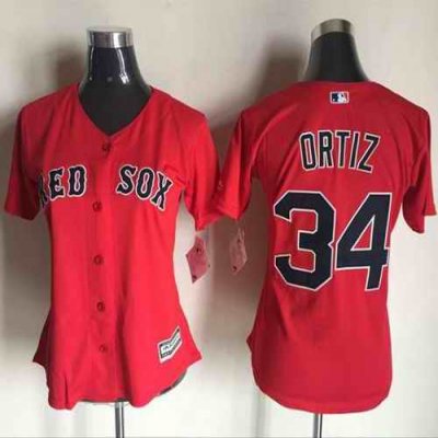 Red Sox #34 David Ortiz Red Women's Fashion Stitched MLB Jersey