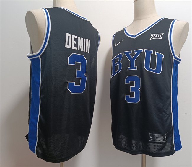 Men's BYU Cougars #3 Egor Demin Black 2024 Stitched Jersey